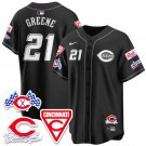 Hunter Greene - 21 Black Jersey Cincinnati Reds 2025 Speedway V2 All Stitched