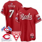 Spencer Steer - 7 Red Jersey Cincinnati Reds 2025 Speedway V2 All Stitched
