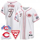 Spencer Steer - 7 White Jersey Cincinnati Reds 2025 Speedway V2 All Stitched