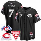 Spencer Steer - 7 Black Jersey Cincinnati Reds 2025 Speedway V2 All Stitched