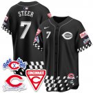 Spencer Steer - 7 Black Jersey Cincinnati Reds 2025 Speedway V1 All Stitched