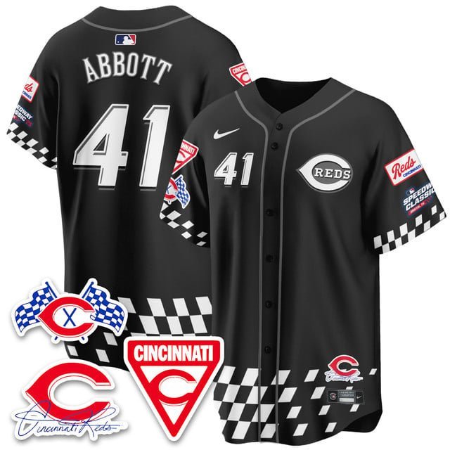 Andrew Abbott - 41 Black Jersey Cincinnati Reds 2025 Speedway V1 All Stitched