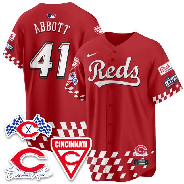 Andrew Abbott - 41 Red Jersey Cincinnati Reds 2025 Speedway V1 All Stitched