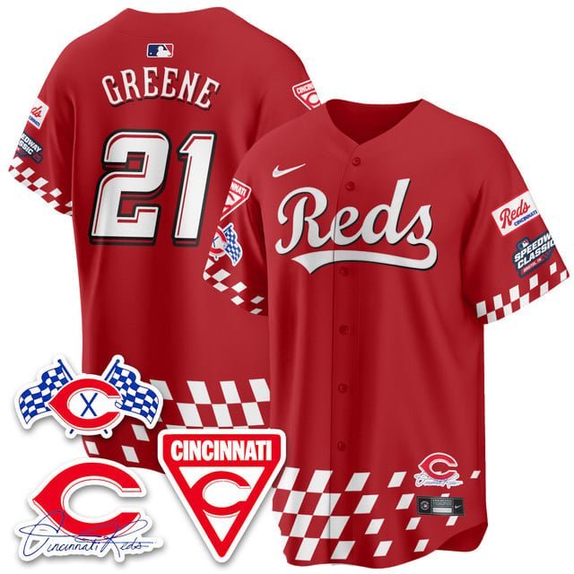 Hunter Greene - 21 Red Jersey Cincinnati Reds 2025 Speedway V1 All Stitched
