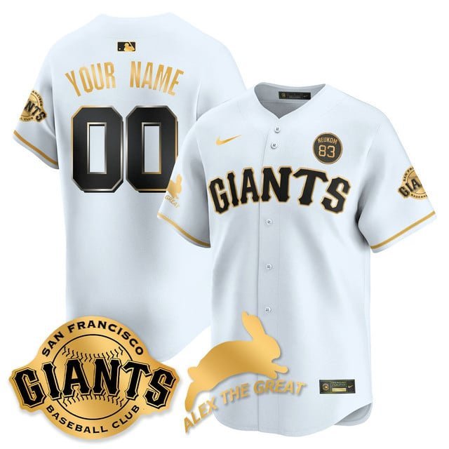 Custom White Gold Jersey San Francisco Giants "Alex the Great" Rabbit Memories 2025