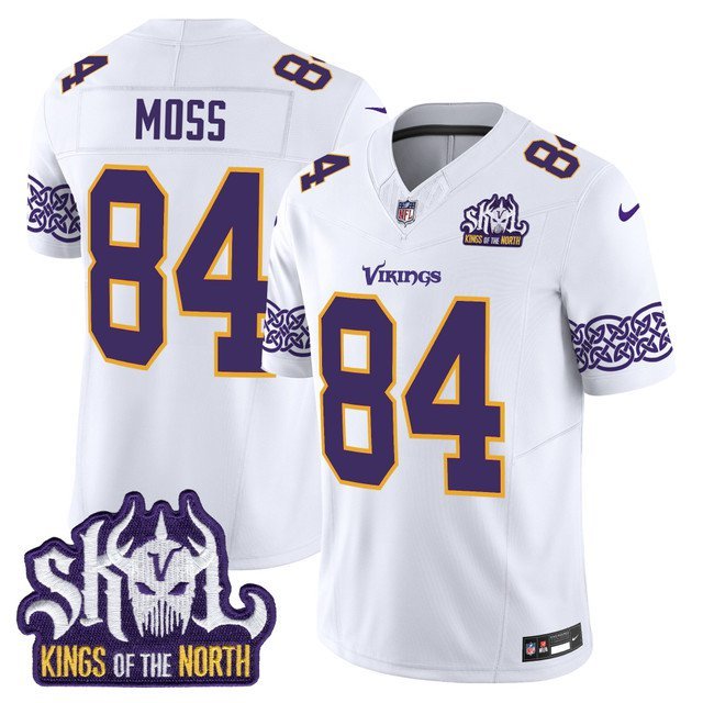 Randy Moss White Jersey V2 Minnesota Vikings King Of The North Patch Vapor Limited