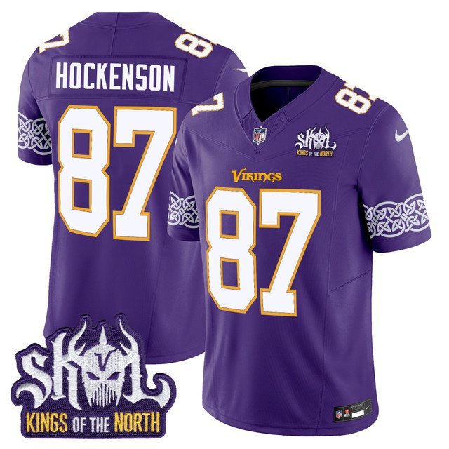 T.J. Hockenson Purple Jersey V2 Minnesota Vikings King Of The North Patch Vapor Limited