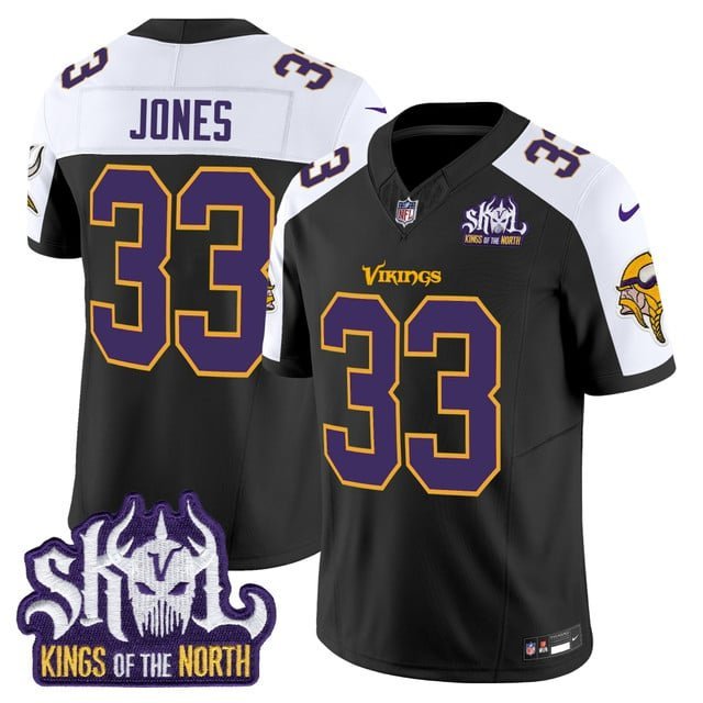Aaron Jones Black Alternate Jersey V2 Minnesota Vikings King Of The North Patch Vapor Limited
