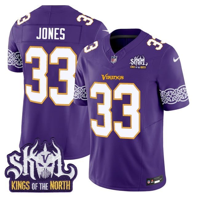 Aaron Jones Purple Jersey V2 Minnesota Vikings King Of The North Patch Vapor Limited