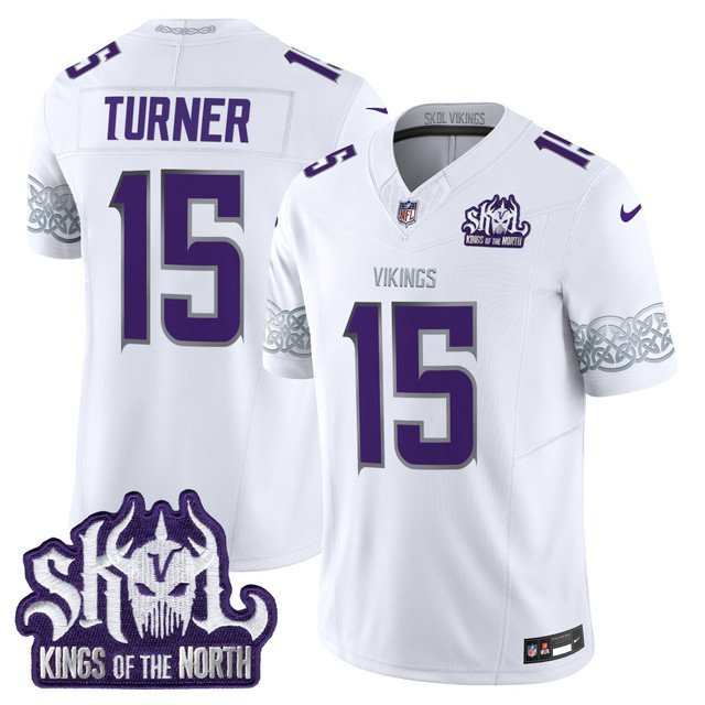 Dallas Turner Winter Warrior Jersey V2 Minnesota Vikings King Of The North Patch Vapor Limited