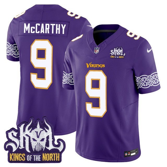J.J. McCarthy Purple Jersey V2 Minnesota Vikings King Of The North Patch Vapor Limited