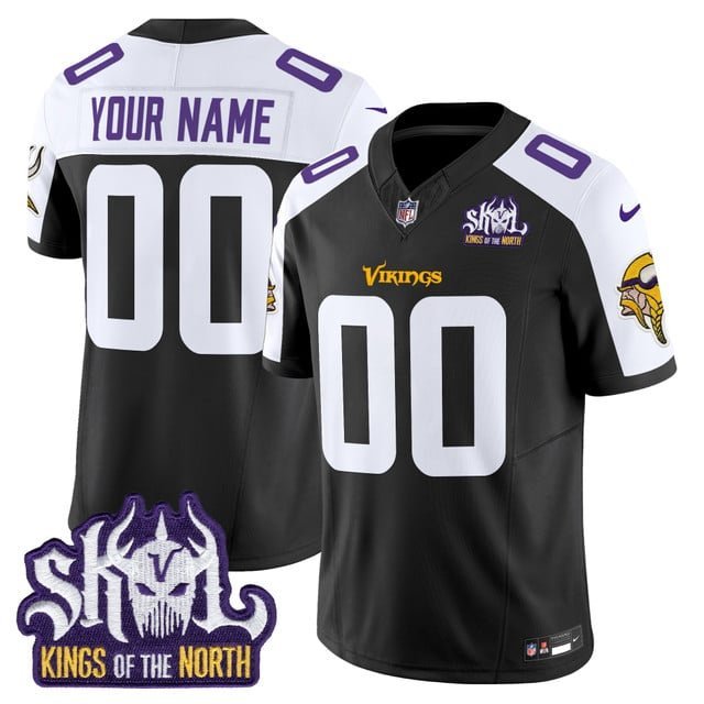 Custom Black Alternate Jersey V2 Minnesota Vikings King Of The North Patch Vapor Limited