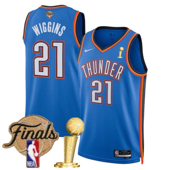 #21 Aaron Wiggins Oklahoma City Thunder Basketball Jersey Blue 2025 Finals Patch