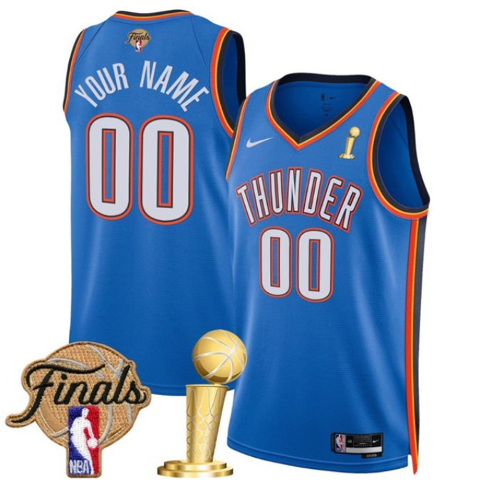 Oklahoma City Player Custom 2025 Finals Patch And Finals Basket Ball Jersey Blue