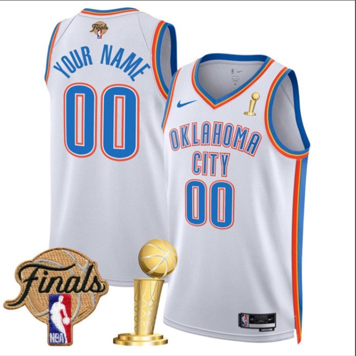 Oklahoma City Player Custom White 2025 Finals Patch And Finals Basket Ball Jersey
