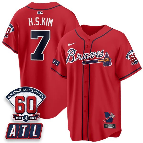 Ha-Seong Kim Red Baseball Jersey ATL 2026 60th Anniversary All Stitched