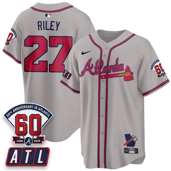 Austin Riley Gray Baseball Jersey ATL 2026 60th Anniversary All Stitched