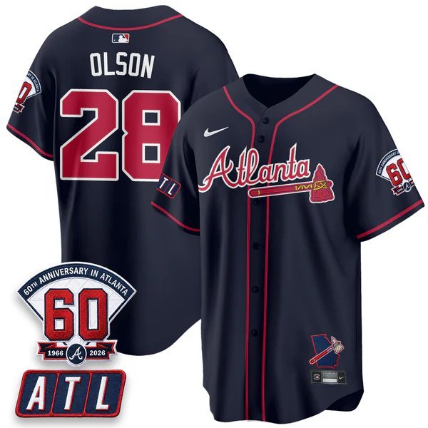 Matt Olson Navy Baseball Jersey ATL 2026 60th Anniversary All Stitched