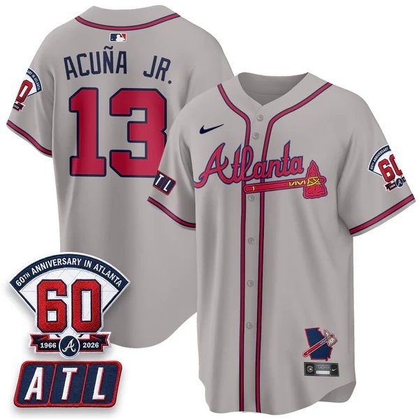 Ronald Acu&Atilde;&plusmn;a Jr. Gray Baseball Jersey ATL 2026 60th Anniversary All Stitched