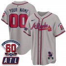 Custom Gray Baseball Jersey ATL 2026 60th Anniversary All Stitched