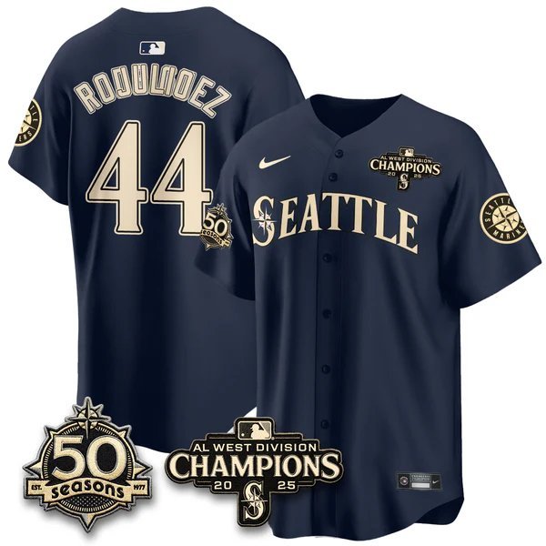 Julio Rodriguez Navy Jersey Seattle Mariners 50th Anniversary & AL West Division Champions Stitched