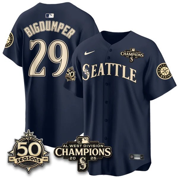 BigDumper Navy Jersey Seattle Mariners 50th Anniversary & AL West Division Champions Stitched