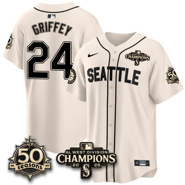 Ken Griffey Cream2 Jersey Seattle Mariners 50th Anniversary & AL West Division Champions Stitched