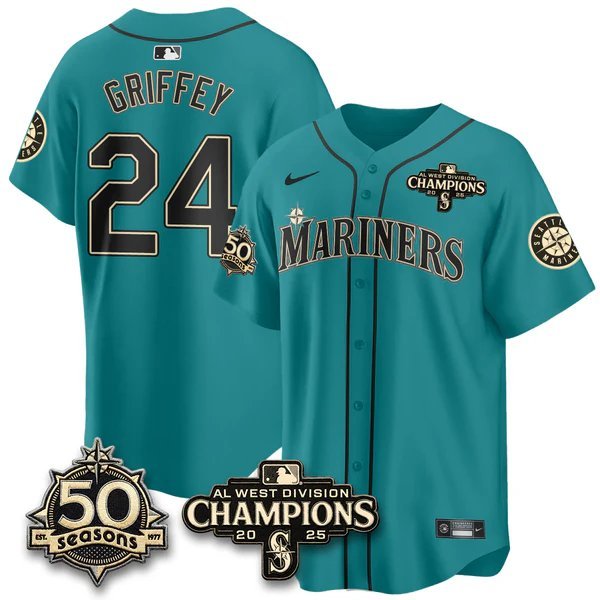Ken Griffey Teal Jersey Seattle Mariners 50th Anniversary & AL West Division Champions Stitched