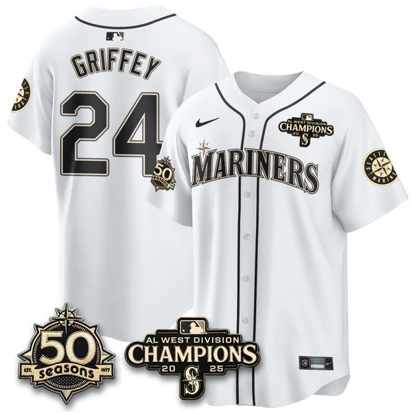 Ken Griffey White Jersey Seattle Mariners 50th Anniversary & AL West Division Champions Stitched