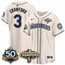 Crawford Cream Jersey Seattle Mariners 50th Anniversary & AL West Division Champions Stitched
