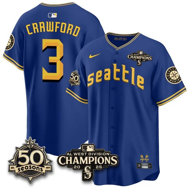 Crawford City C Jersey Seattle Mariners 50th Anniversary & AL West Division Champions Stitched