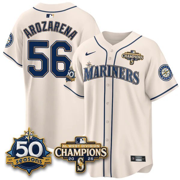 Randy Arozarena Cream Jersey Seattle Mariners 50th Anniversary & AL West Division Champions Stitched