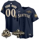 Custom Navy Jersey Seattle Mariners 50th Anniversary & AL West Division Champions Stitched