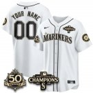 Custom White Jersey Seattle Mariners 50th Anniversary & AL West Division Champions Stitched