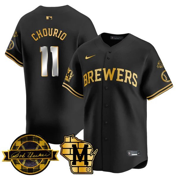 Jackson Chourio - 11 Black Gold Baseball Jersey MIL 2026 Limited All Stitched
