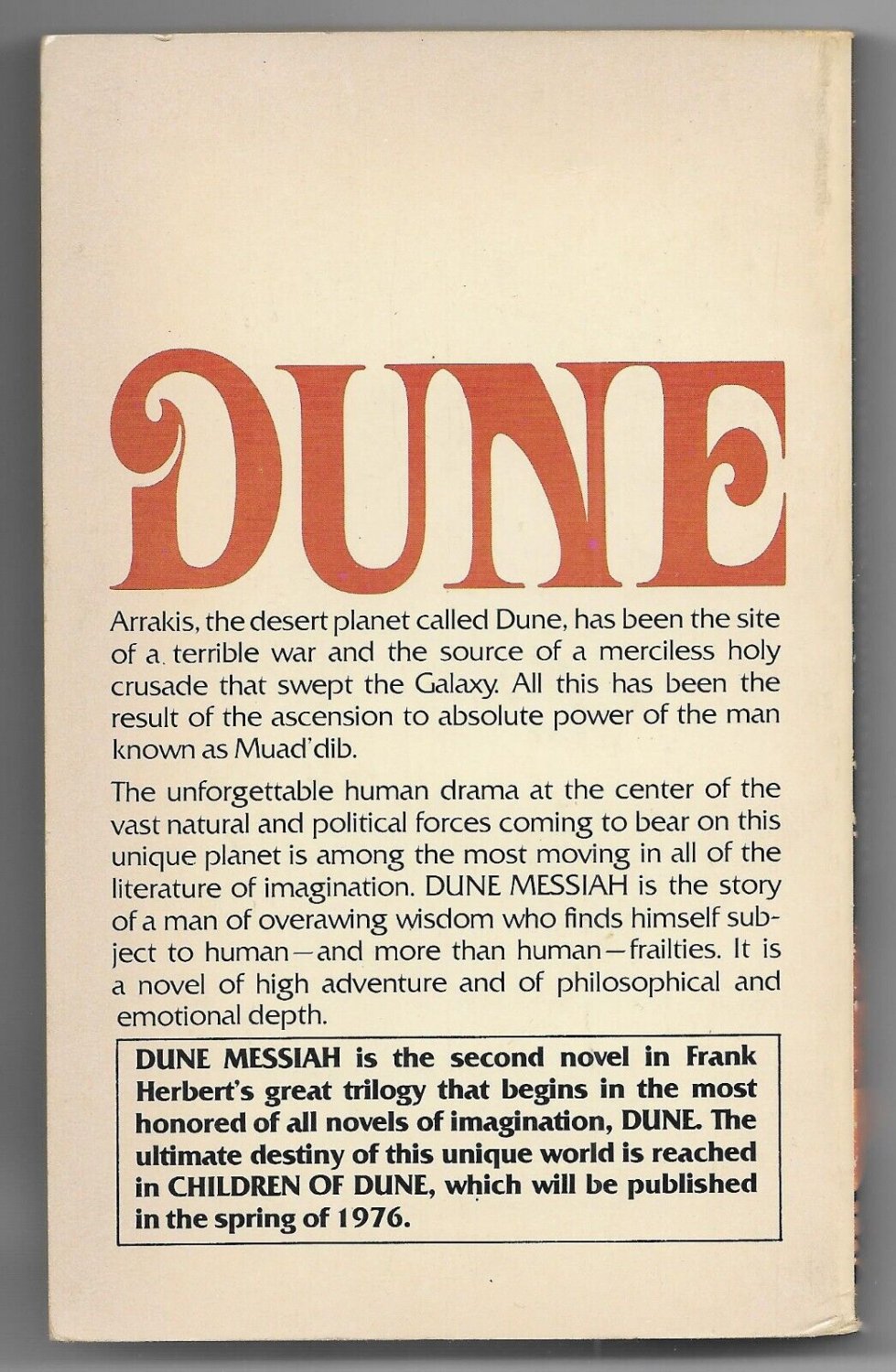 Dune Messiah By Frank Herbert (1975 Berkley Pb {D2952} 1st Prnt, 2nd Pb ...