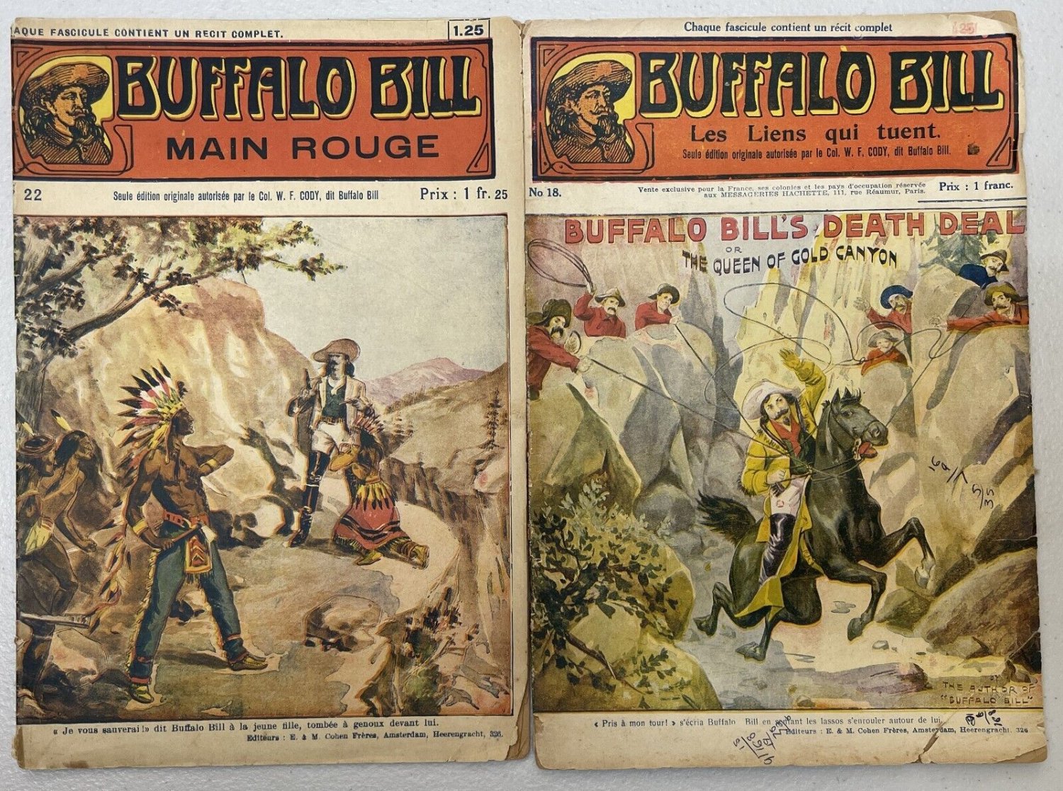 Buffalo Bill Cody - 2 Dime Novels- FRENCH edn. by Eichler - c 1900s - RARE