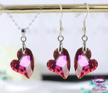 Ruby Hearts Necklace Earring Set SKU 1634A