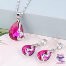 Magenta Teardrop Silver Rhinestone Necklace Earring Set SKU 1695