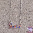 Multi-color Rhinestone Love Necklace Silver SKU 1906D