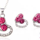 Ruby Rhinestone Double Hearts Necklace Earring Set SKU 1180B