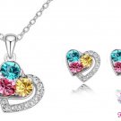 Multicolor Rhinestone Double Hearts Necklace Earring Set SKU 1180A