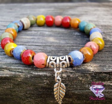 Fall Fashion Ceramic Bead Leaf Bracelet 1393