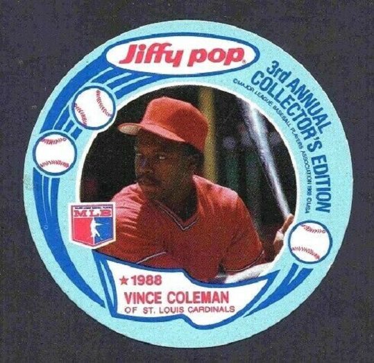 St Louis Cardinals Vince Coleman 1988 Jiffy Pop Collector's Edition Discs #7 !