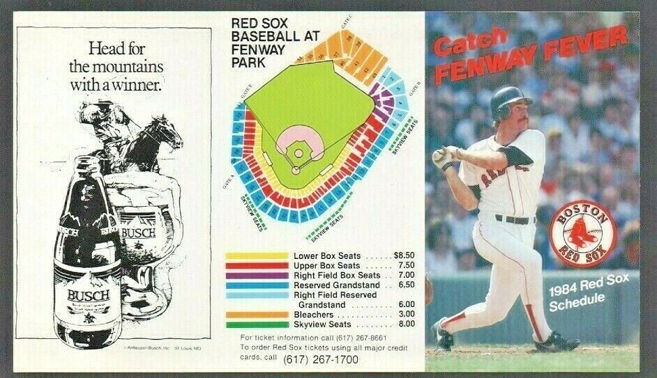 Boston Red Sox 1984 Pocket Schedule Wade Boggs Catch Fenway Fever Busch Beer