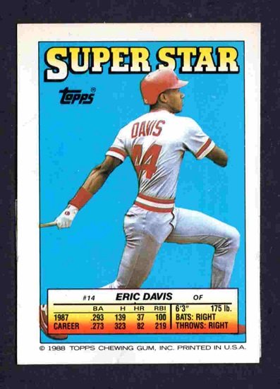 Cincinnati Reds Eric Davis 1988 Topps Super Star #14 Mets Athletics !
