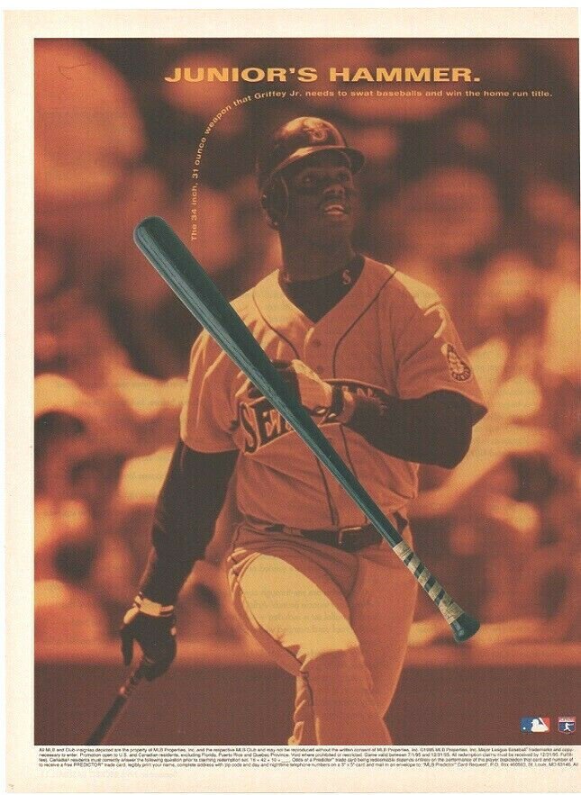 Seattle Mariners Ken Griffey Juniors Hammer 1995 Pinup Photo 8x10  !