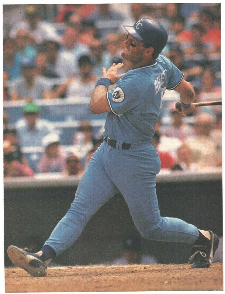Kansas City Royals George Brett Hitting A Long One 1989 Pinup Photo 8X10