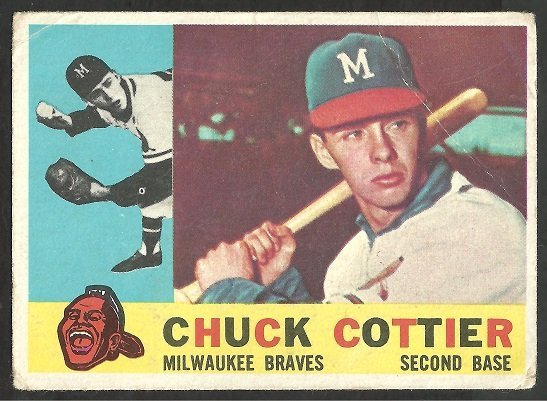 1960 Topps Baseball Card # 417 Milwaukee Braves Chuck Cottier   !