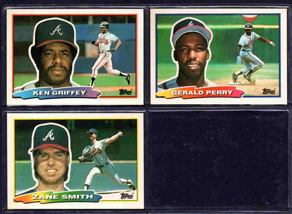 3 diff Atlanta Braves 1988 Topps Big Baseball Ken Griffey Gerald Perry Zane Smith !